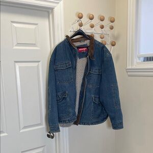 Wrangler Denim Jacket Two Toned Brown Accents Blue Brown - XXL